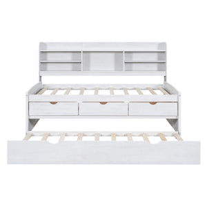Captain Bed With Built In Bookshelves, 3 Storage Drawers, And Trundle