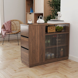 Kitchen Sideboard, Small Countertop Organizer with Sliding Glass Doors and Drawers