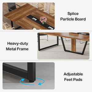 Conference Table For 8 - 10 People With Cable Management - Brown / Black