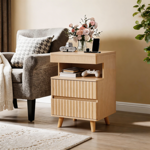 Modern Bedside Table with Gun Drawer,Bedside Table with Charging Station