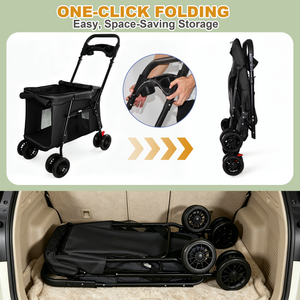 Pet Stroller Foldable 4-Wheel Design with Breathable Mesh
