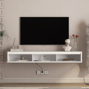 Floating TV Stand with LED Lights & Power Outlet
