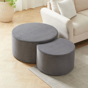 Modern Upholstered Round Coffee Table For Living Room (Set of 2)