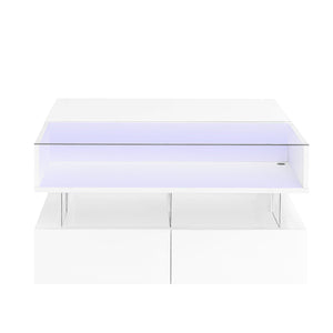 Lift Top Coffee Table With 2 Drawers, Hidden Space And LED Lights For Living Room