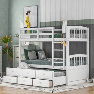 Bunk Bed With Trundle And Drawers, Arched Headboard And Footboard
