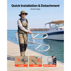 Removable Dock Ladder, 4 Steps, Aluminum Alloy Pontoon Boat Swim Ladder