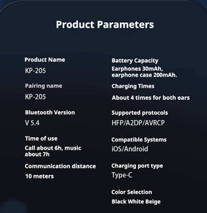 KP-205 In-Stock Digital Display Bluetooth Earbuds High Quality Audio In-Ear Design Low-Latency Gaming Ultra Long Battery Life Factory Direct