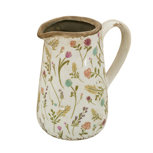 6.3x4.5x7.1' Round Ceramic Pitcher Vase with Multi-Colored Floral Motifs