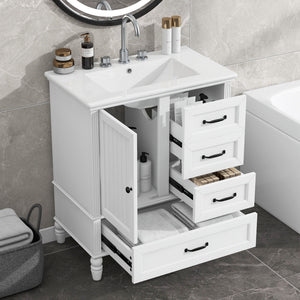 30" Bathroom Vanity With Sink, 3 Drawers, Adjustable Feet