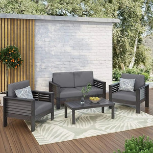 Acacia Wood Loveseat and Coffee Table Set with Cushions