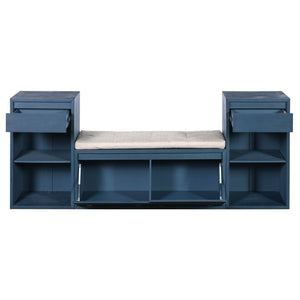 Entryway Storage Bench With Cushion, Drawers & Open Shelves