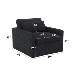 Frederick Dark Gray Fabric Swivel Chair with Pillow