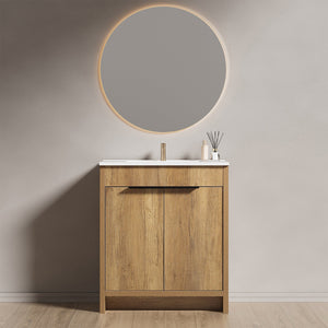 30inch Floor-Standing Bathroom Vanity with 3D Grooved Panel and Integrated Ceramic Sink