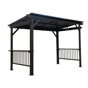 6.5x12FT Hardtop Grill Gazebo with Side Shelves and Steel Roof