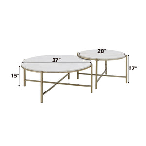 Zaidee Marble Top Nickel Nesting Table Set - White