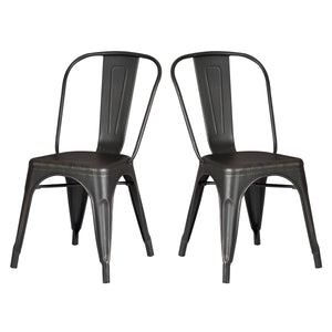 Set of 4 Stackable Metal Dining Chairs, Modern Industrial Slat Back
