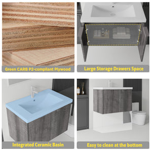 36 Inch Floating Bathroom Vanity with Ceramic Sink and Soft-Close Door