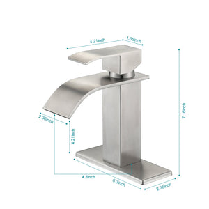 Waterfall Spout Bathroom Faucet, Single Handle Vanity Sink Faucet