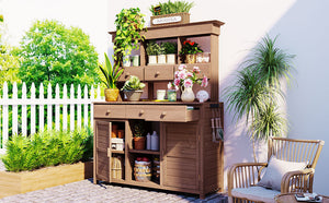 Topmax 65.7'' Tall Garden Potting Bench Table with Hutch