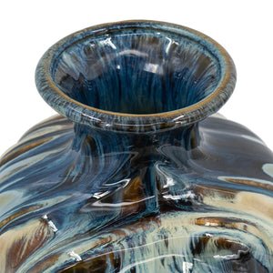 D8.7x15.5' Blue and Brown Reactive Glazed Vase