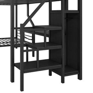 Twin Over Full L Shaped Bunk & Loft Bed With Built-In Wardrobe, Desk, And USB Ports - Black