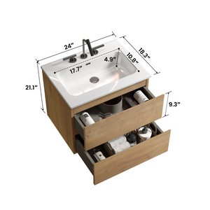 Wall Mount 24" Natural Oak Bathroom Vanity