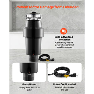 Food Waste Garbage Disposal, 1HP 3700RPM DC Motor