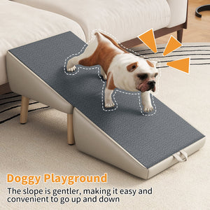(UPGRADED) Dog Stairs for Small Dogs and Cats, Foldable 2-in-1 Wooden Pet Steps