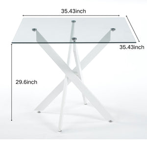 Dining Table With Cross Metal Leg And Tempered Glass, Modern Space Saving Kitchen Table For Living Room Legs, Square Table