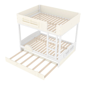 Full Bunk Bed with Trundle, Wood Bunk Bed Frame with Bookshelf