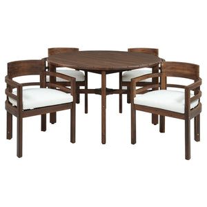 5 Piece Round Patio Table & Cushioned Armrest Chairs, Outdoor Dining Set With Umbrella Hole