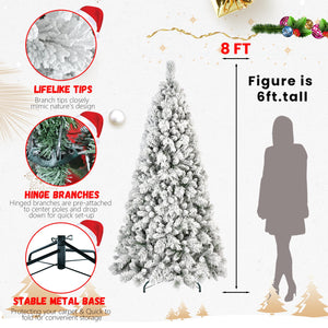 8FT Flocked Christmas Tree with 1445 Tips – Snowy PVC & Hard Needle Branches