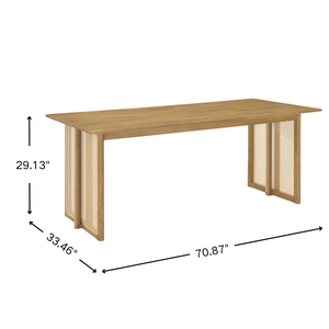 Natural Rubber Wood Dining Table with Rattan Accents
