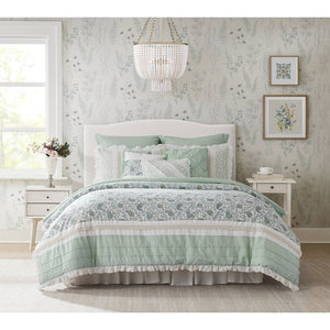 9 Piece Cotton Percale Comforter Set Aqua