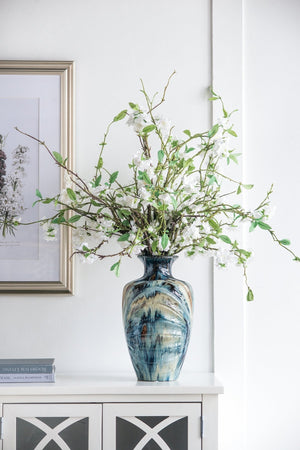 D8.7x15.5' Blue and Brown Reactive Glazed Vase