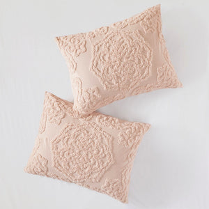 Tufted Cotton Chenille Medallion Fringe Coverlet Mini Set Blush Full/Queen