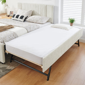 Queen Size Vertical Channel Tufted Upholstered Bed with Storage and Trundle