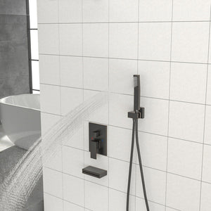 Square Shower System With Waterfall Tub Spout And Rough In Valve, Wall Mounted