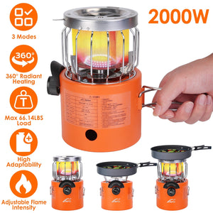 2000W 2 In 1 Camping Stove Tent Heater Outdoor Gas Stove Portable Backpacking Stove with 3 Modes 360¡ Radiant Heating for Camping Hiking Picnic BBQ