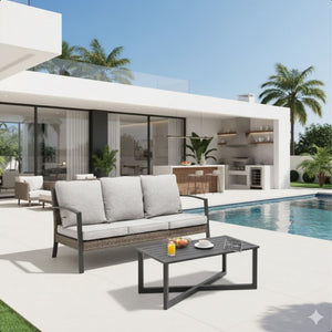 2 Piece Patio Set With Cushions & Coffee Table