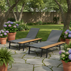 Waterloo Chaise Lounge with Attached Wood Side Table, Set of 2