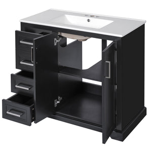 Bathroom Vanity With Sink, Soft Close Doors, Adjustable Shelf & 3 Drawers