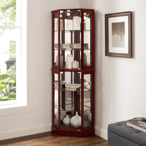 6 Shelf Corner Curio Display Cabinet With Lights, Mirrors And Adjustable Shelves