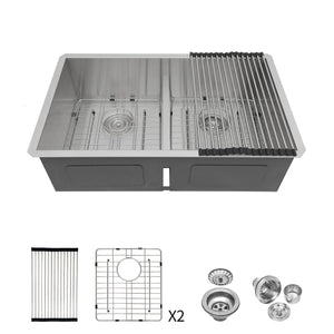 Modern Double Bowl Undermount Kitchen Sink 50 / 50 Design Stainless Steel