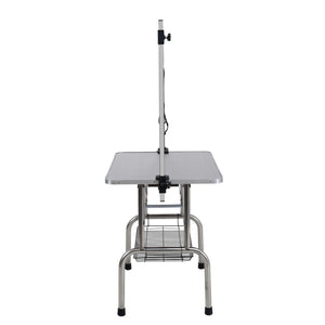 Folding Dog Pet Grooming Table Stainless Steel Frame Rubber Mat On Board With Adjustable Arm And Clamps Pet Dog Cat Grooming Table