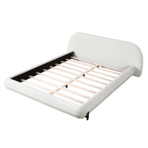 Queen Size Upholstered Bed Frame with Boucle Fabric and Steel Legs