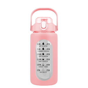 34Oz Glass Water Bottle Sports Water Bottle Motivational Water Bottle Water Intake Tracker Bottle with Straw Time Marker Silicone Sleeve Handle for Gy