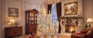Snow Flocked Pre-Lit Pencil Christmas Tree