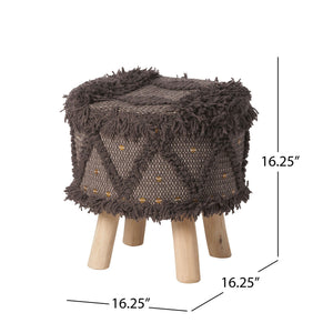 Roja Handcrafted Wool & Cotton Foot Stool with Eucalyptus Wood Frame - Dark Brown