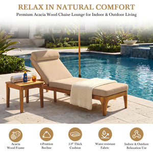 TOPMAX Acacia Wood Chaise Lounge Set of 2